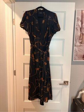 Ralph Lauren Black Midi Dress with Gold Chain & Rope Motif